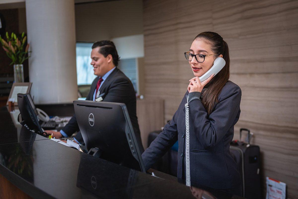 The concierge desk in the lobby