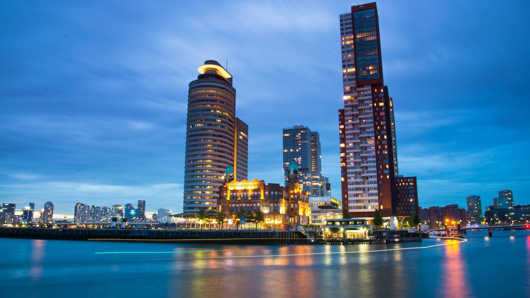 Windshore Place seen from the Oriental Parade sea wall at dusk